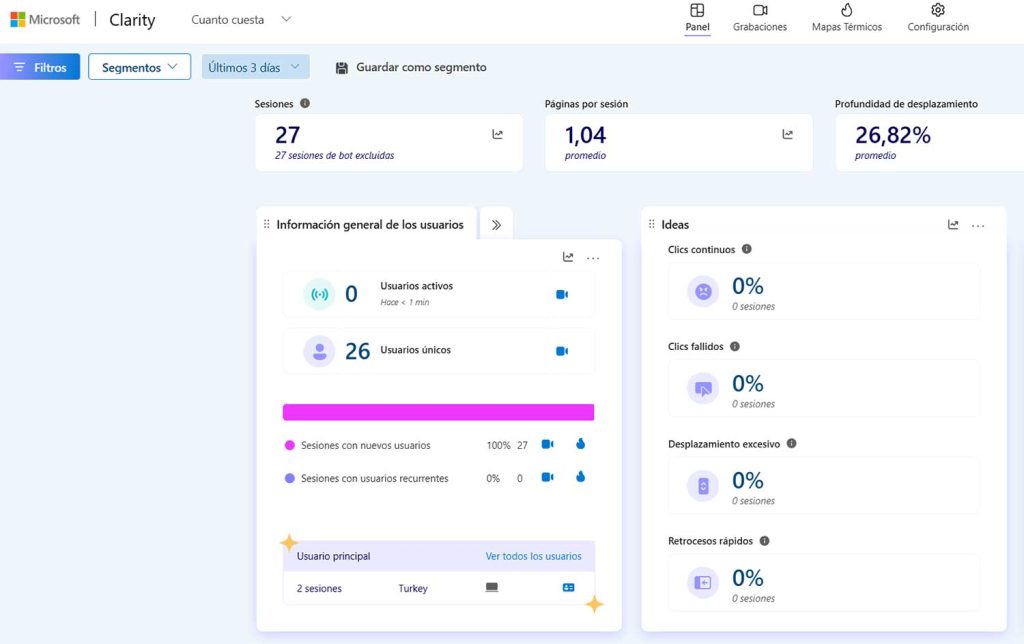 interfaz de microsoft clarity
